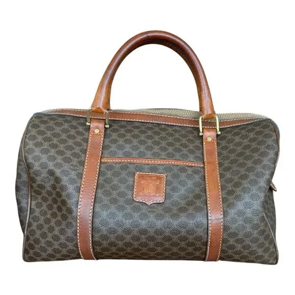 Celine Macadam Boston Bag Vintage Brown 2 Handle Classic Monogram Purse Handbag - Picture 3 of 16